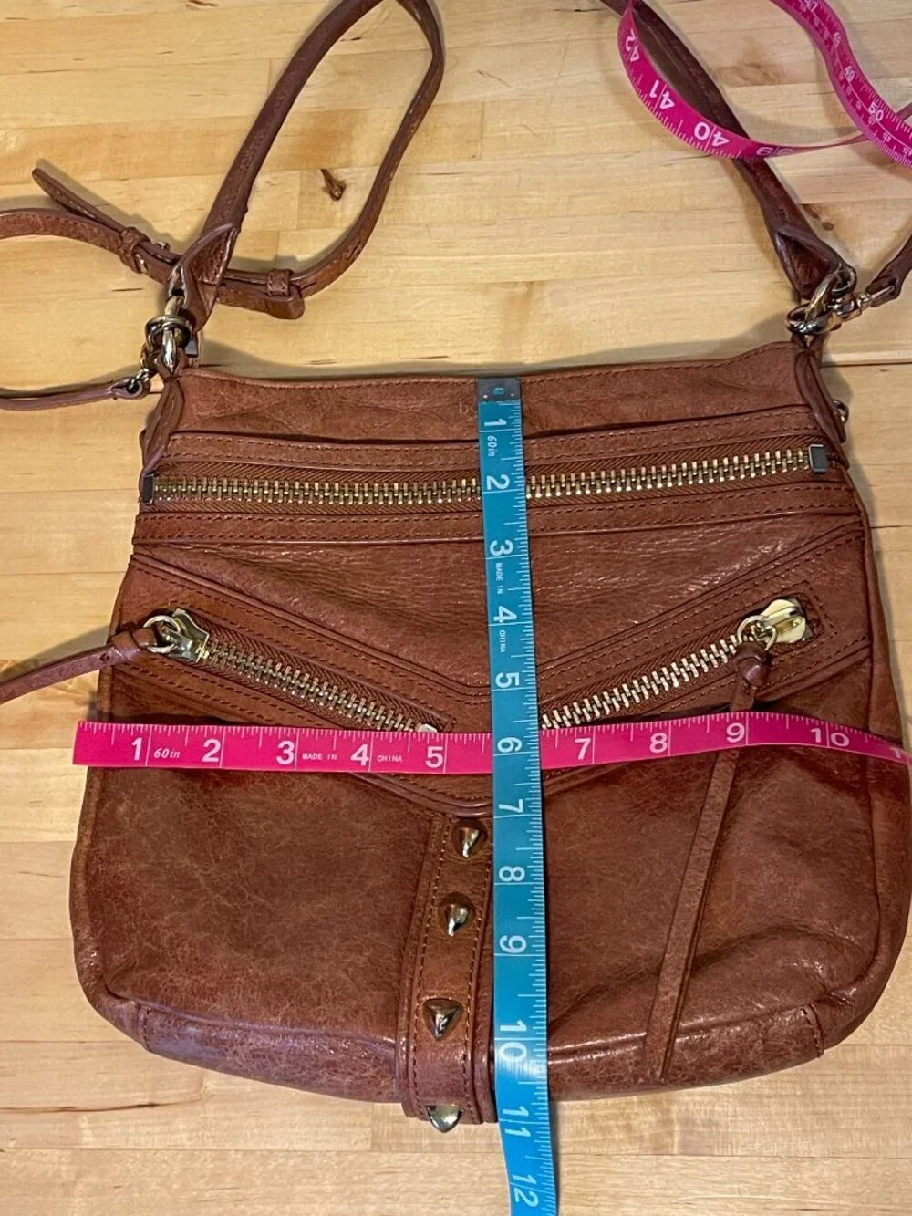 Botkier Trigger Nutmeg Leather Convertible Crossbody Messenger Bag Zipper Detail